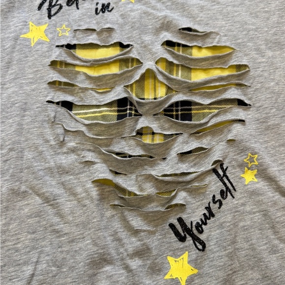 Justice Gray and Yellow Cut-Out Short Sleeve Tee - Picture 3 of 6